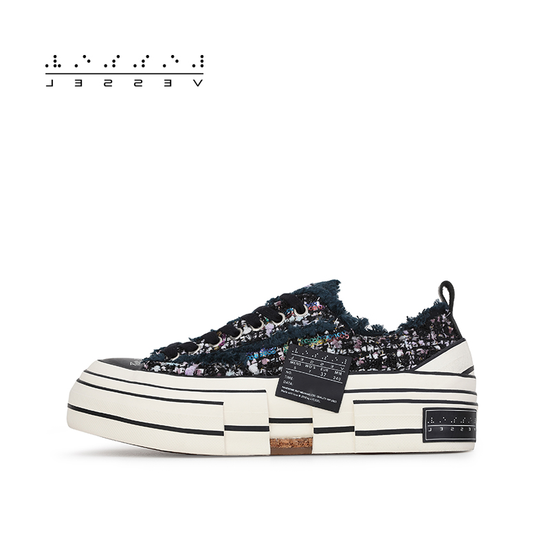 【直播专享】XVESSEL 黑色情人节粗花呢小香风硫化鞋S22X43B 