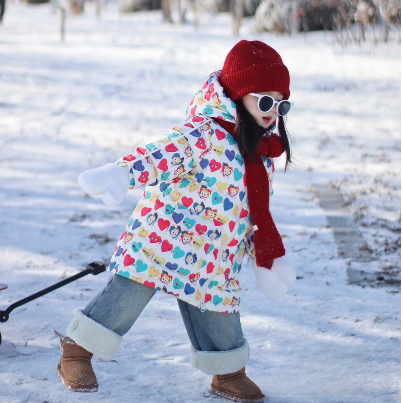 土豆家精品 宝宝秋款男女童时尚儿童印花套装加绒防寒秋冬季百搭
