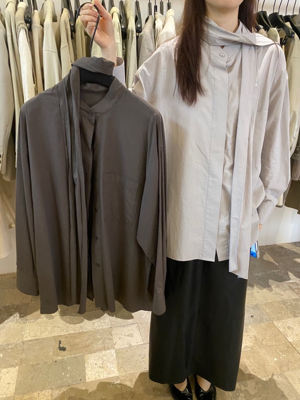 GG家实体店2024年秋季设计感可拆卸系带衬衫简约宽松立领衬衣1225