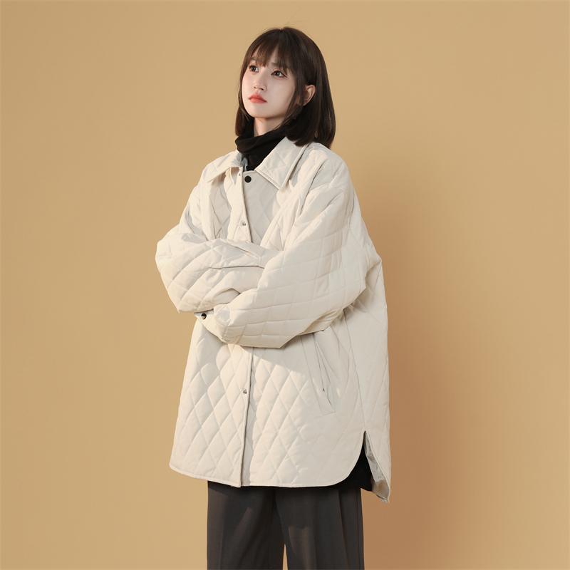 秋冬百搭冬季菱形格轻薄棉衣男美式休闲外套高街港风男女加棉衬衣