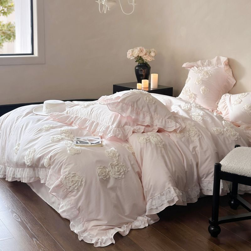 清仓薇薇安 法式 高端 全棉色织水洗棉立体玫瑰高级感浪漫四件套