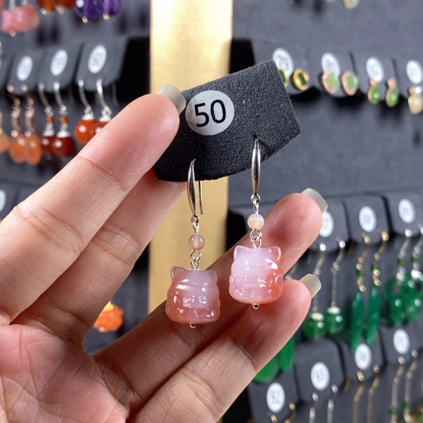 【闪购商品】石英质玉耳坠银S925镶嵌