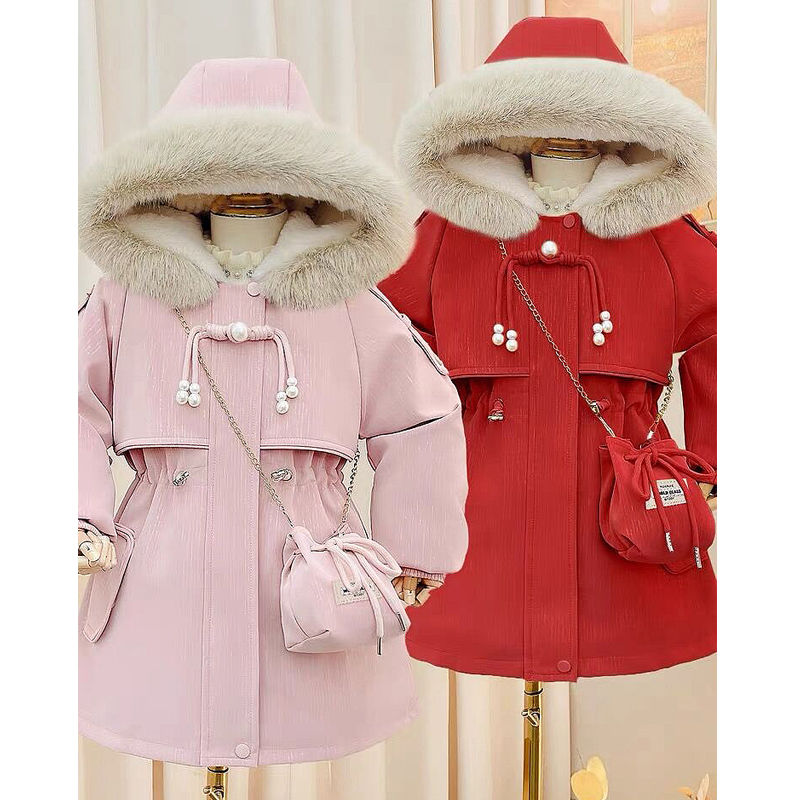 女童外套2023冬季新款儿童加绒加厚皮毛一体派克服秋冬款棉服童装
