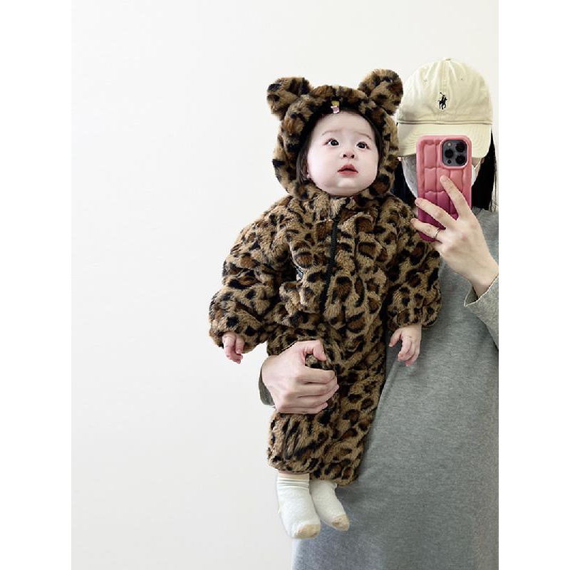 婴儿冬季衣服潮流可爱加绒连体衣加厚保暖衣宝宝超萌冬装外出服
