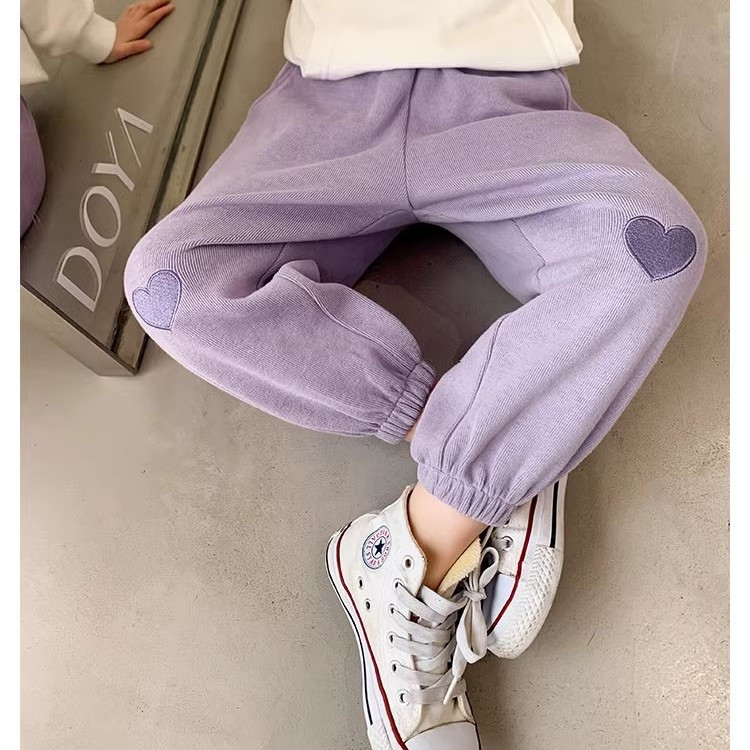 儿童裤子春秋装加厚女童休闲长裤刺绣男童迷你绒小脚口宽松运动裤