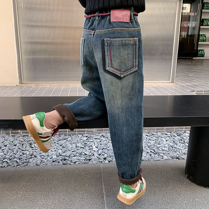 【冬季大促】女童加绒牛仔裤冬装2023新款儿童裤子秋冬款小女孩冬