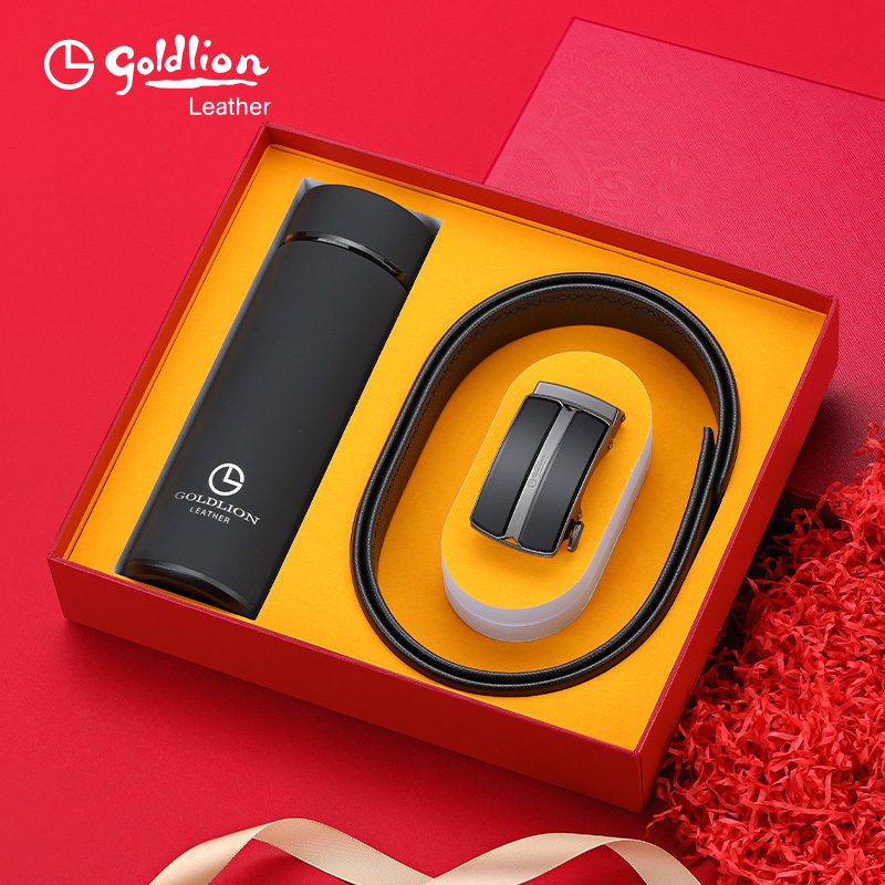 【年终好货】金利来男士自动扣皮带礼盒套装商务保温杯礼盒腰带
