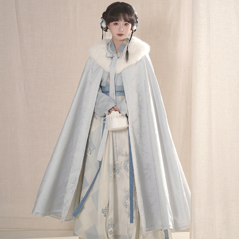 鹿鸣溪原创汉服斗篷明制披风冬季加绒加厚古风上衣汉元素外套披袄