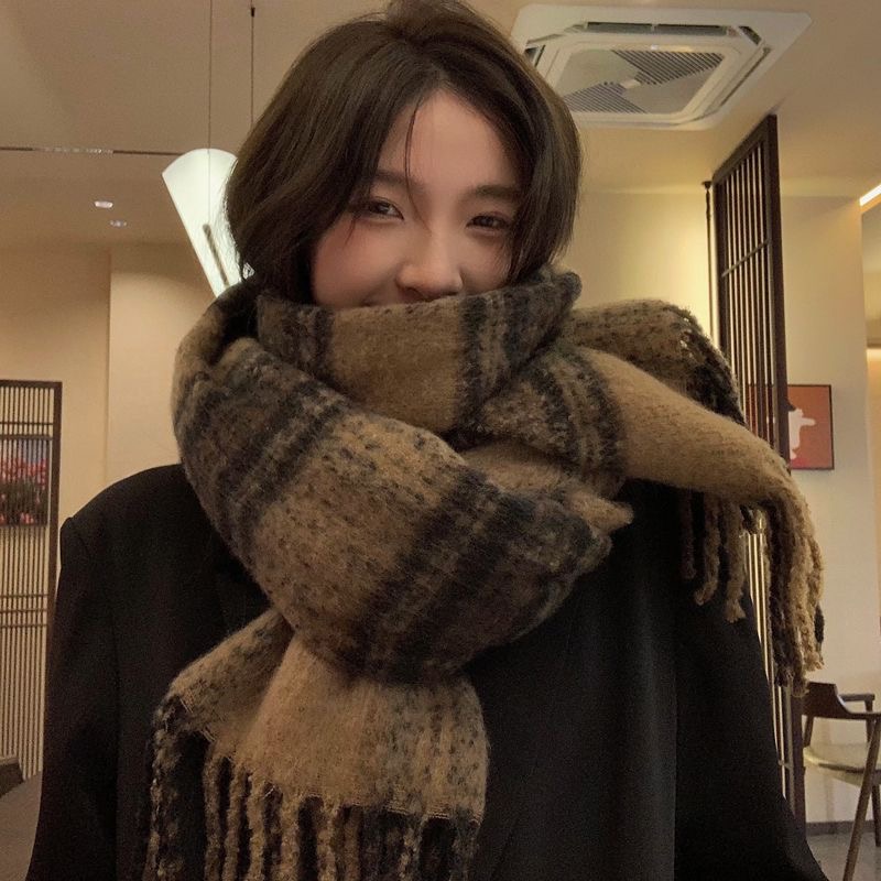 【美拉德】高级复古感格子围巾女百搭休闲保暖学生秋冬季格纹围脖潮