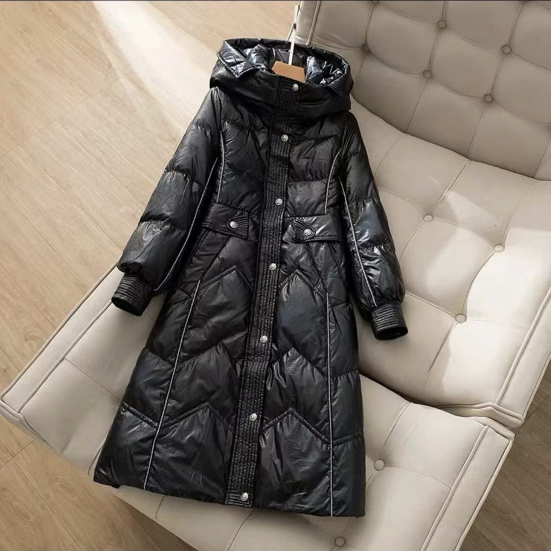 【勇哥专属】RQ2007预小蛮腰长款鹅绒服新款冬季保暖连帽白鹅绒气质