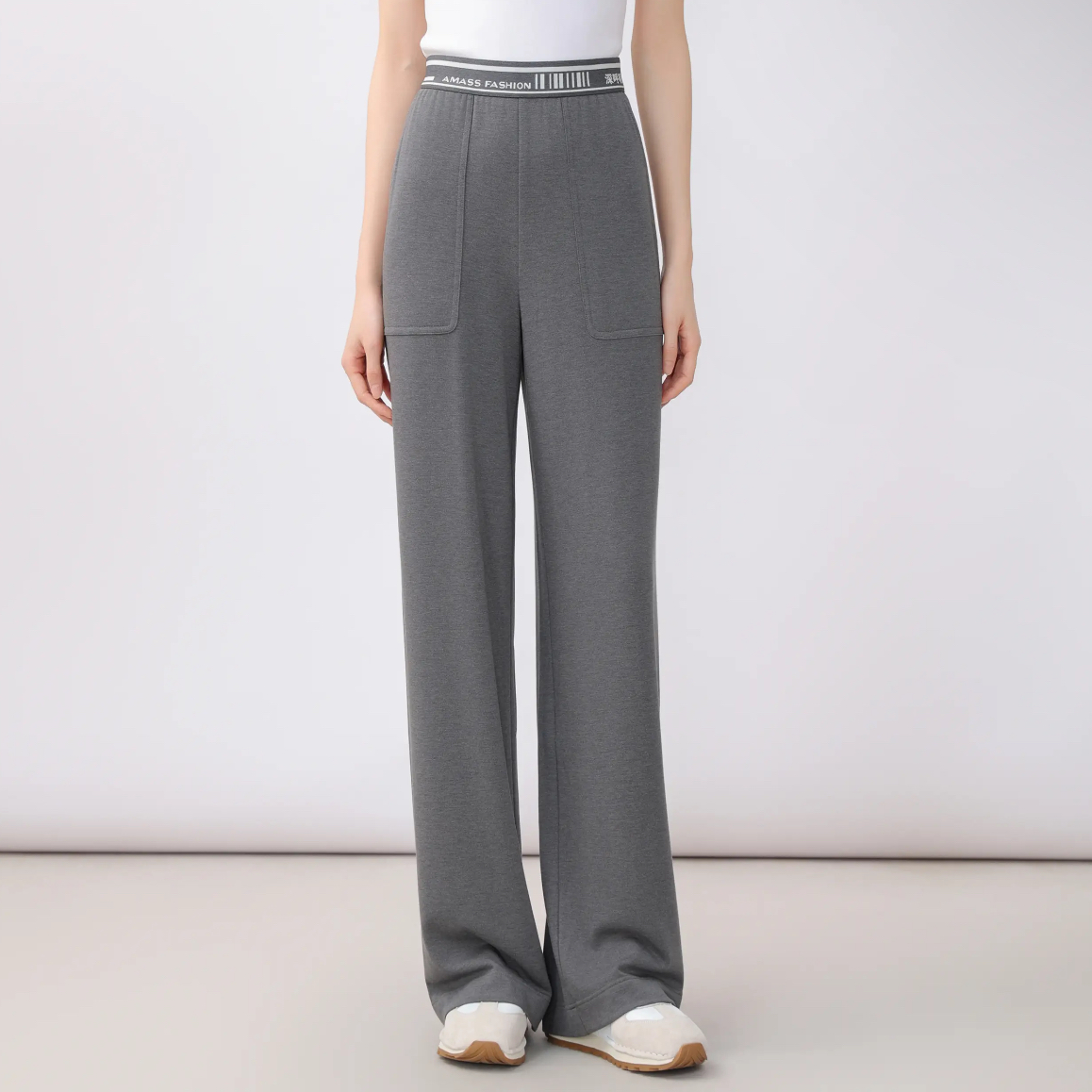 AMASS/阿玛施 百搭开又显瘦宽松拖地高腰垂感直筒阔腿裤女5100686