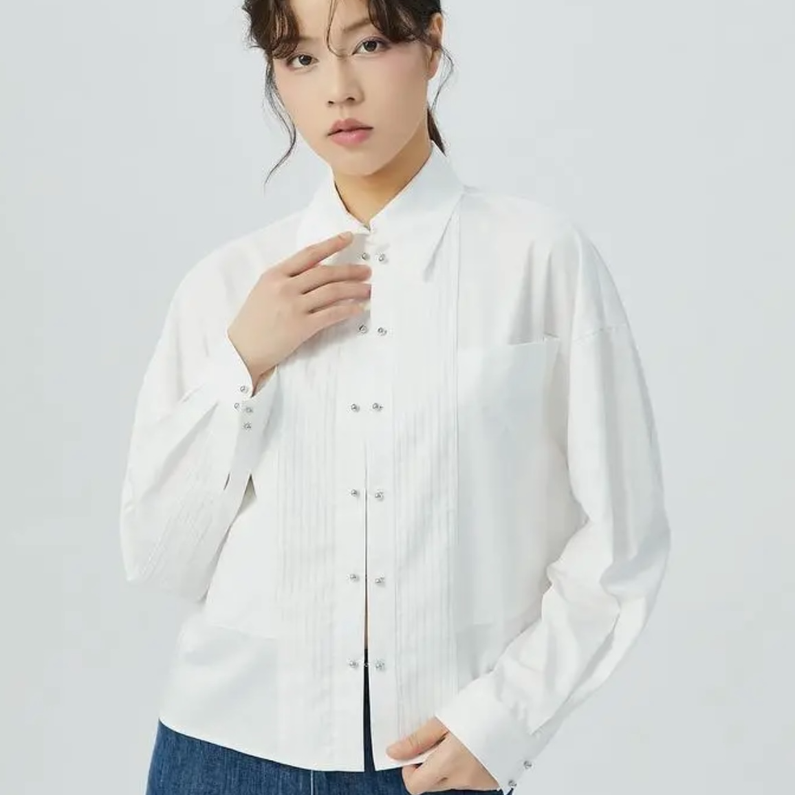 AMASS/阿玛施新中式旗袍勾通勤白衬衣气质长袖纯色衬衫女 5300883