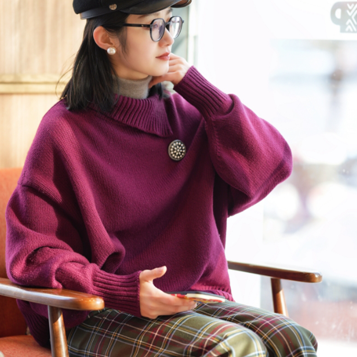 AMASS/阿玛施秋冬慵懒风纯色套头羊绒针织慵懒版上衣5399410女士