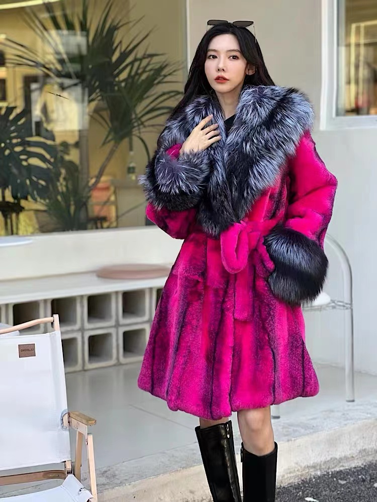 韩版仙女风加厚短款加芬兰银狐毛领冬季中长款大衣外套秋冬女款
