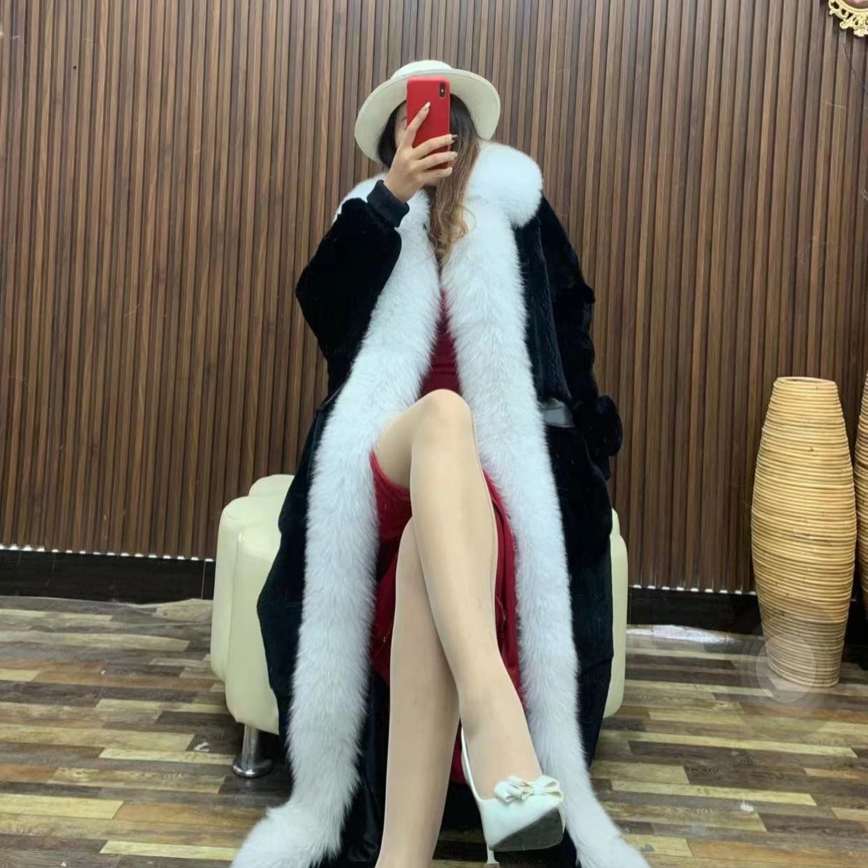 2022进口獭兔毛性感小豹纹狐狸大翻领女款外套