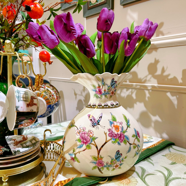 高档蝶恋花陶瓷釉冰裂纹（钱袋花瓶）