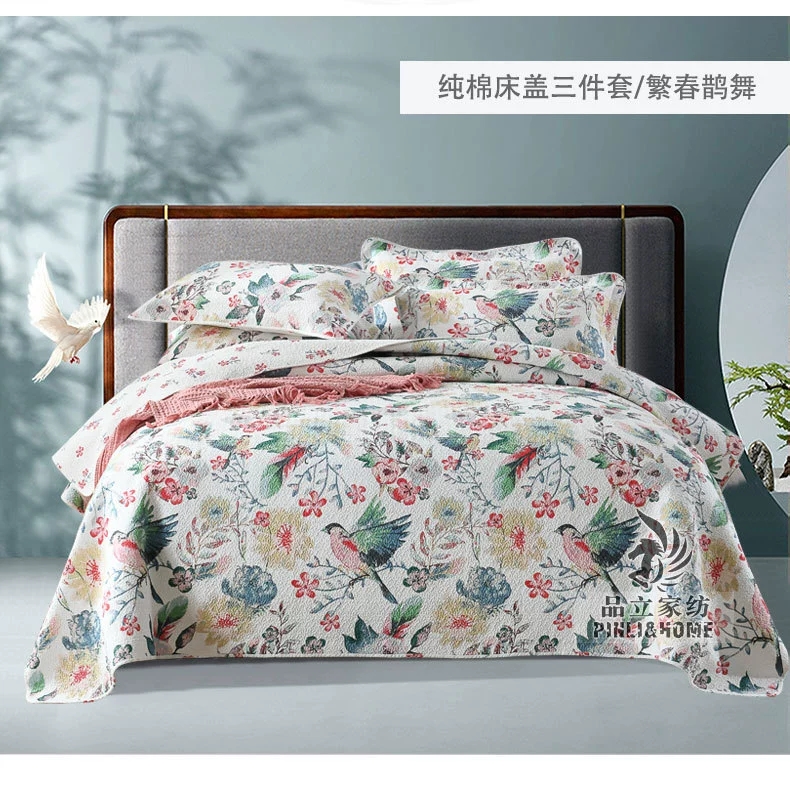 美式双面棉床盖四季通用三件套韩国绗缝被欧式床单床罩
