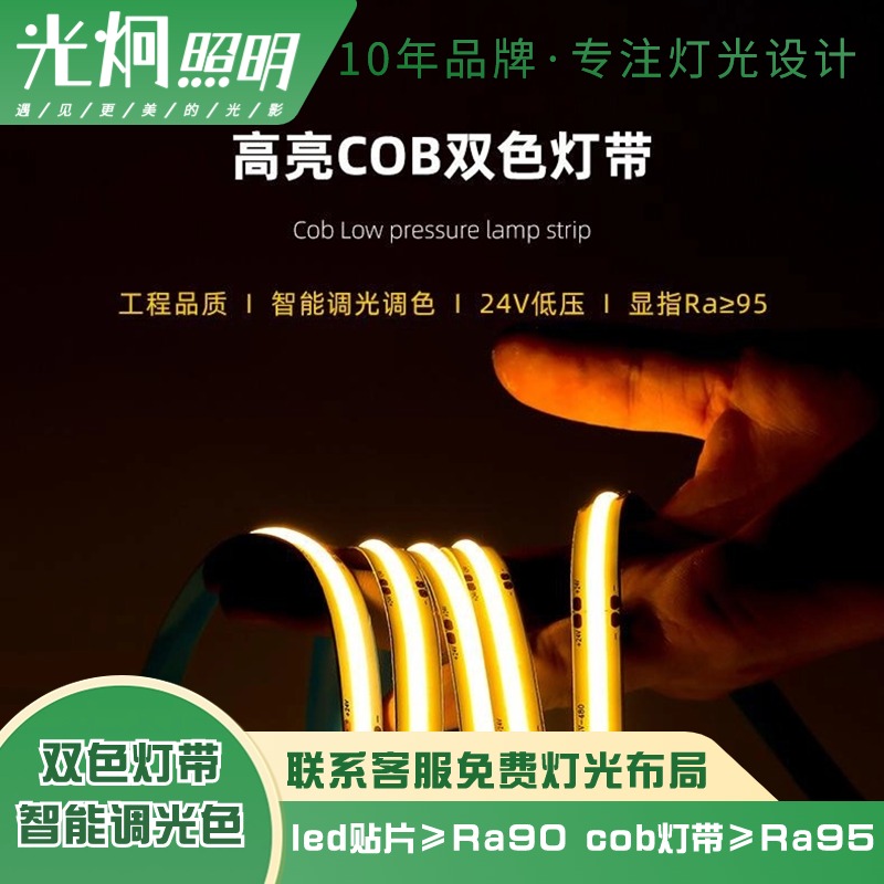智能灯带家用调光调色cob智能灯带套装双色低压led客厅光源线条