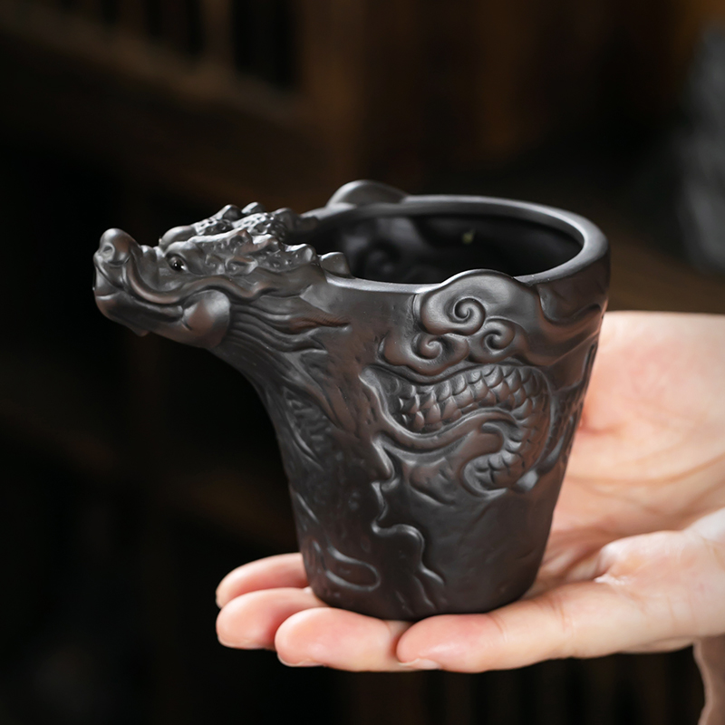 紫砂公道杯龙腾浮雕茶海大号功夫茶具过滤茶汤茶杯分离器匀杯家用