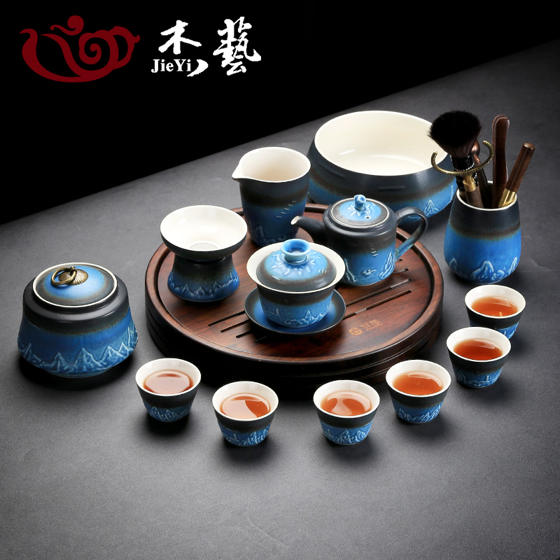 功夫茶具套装家用客厅陶瓷盖碗茶杯小套组轻奢高档办公室泡茶瓷器