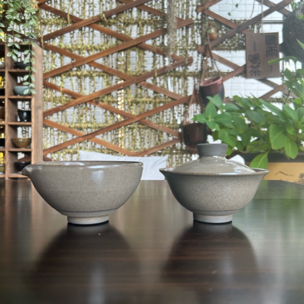 【盖碗➕公道】古宋龙窑柴烧灰贝两才盖碗公道套装组陶瓷