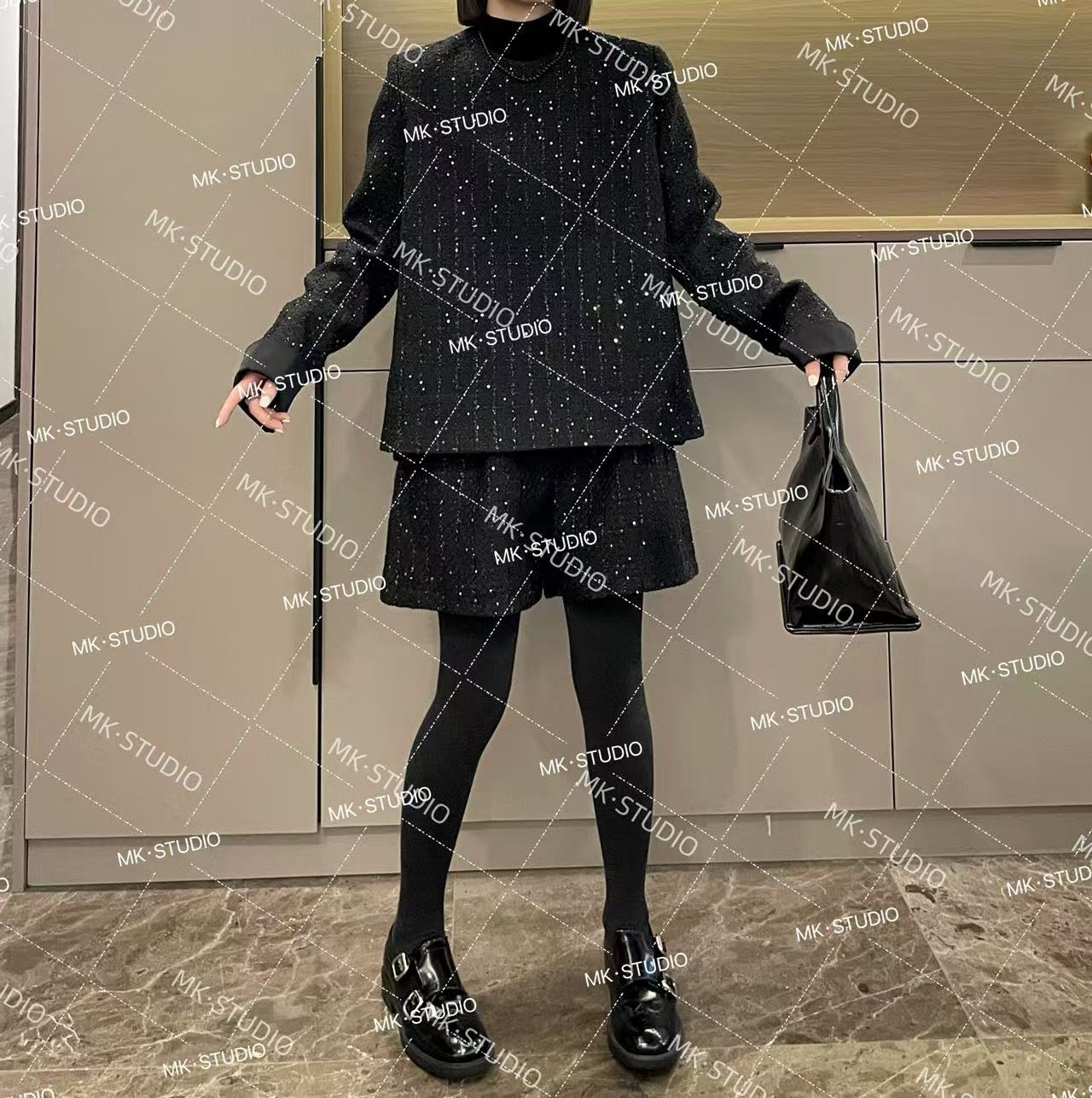 米可/MK-1156【小香套装】休闲气质秋季新款小香亮片两件套