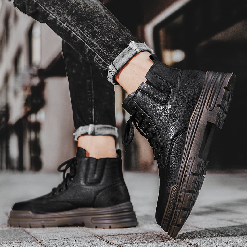 【小扬哥 推荐】马丁靴男冬季加绒保暖棉靴男工装韩版高帮短靴子潮