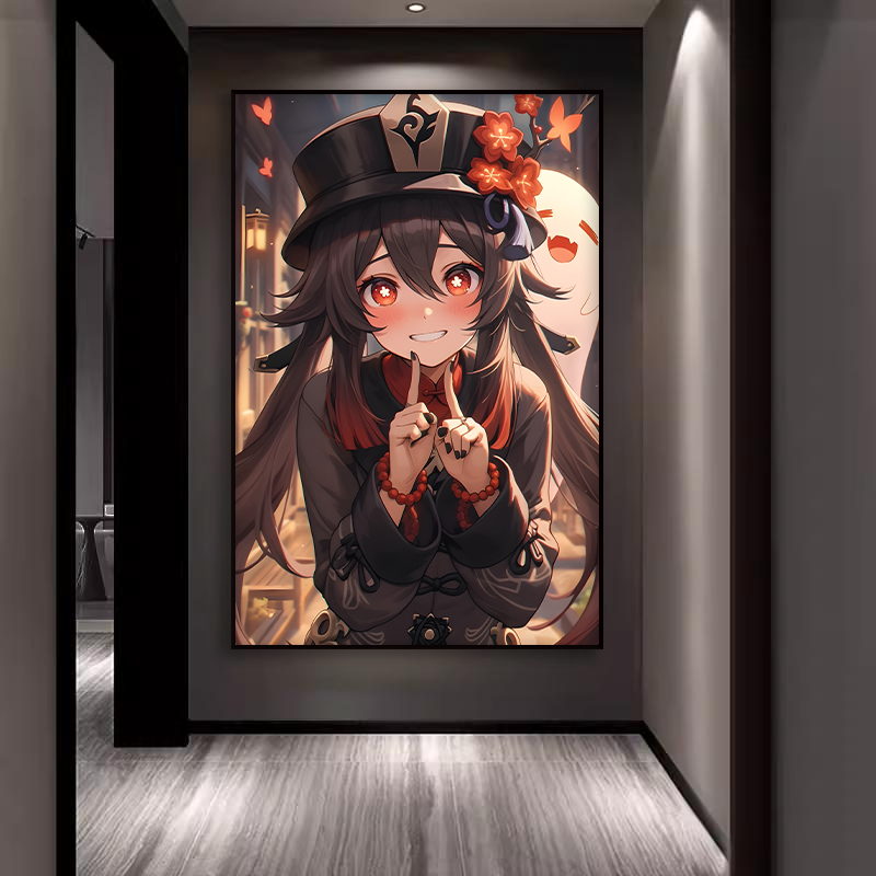 原神胡桃萝莉清纯风壁画电竞房间墙装饰画网咖装饰画游戏卧室挂画