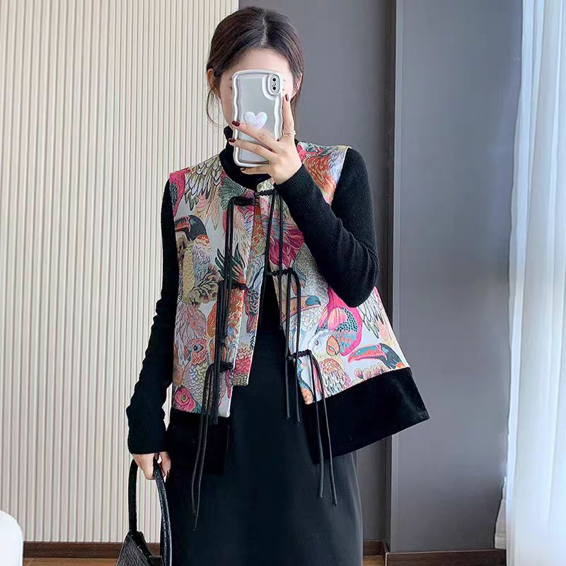 民族风复古中国风印花网红马甲外套