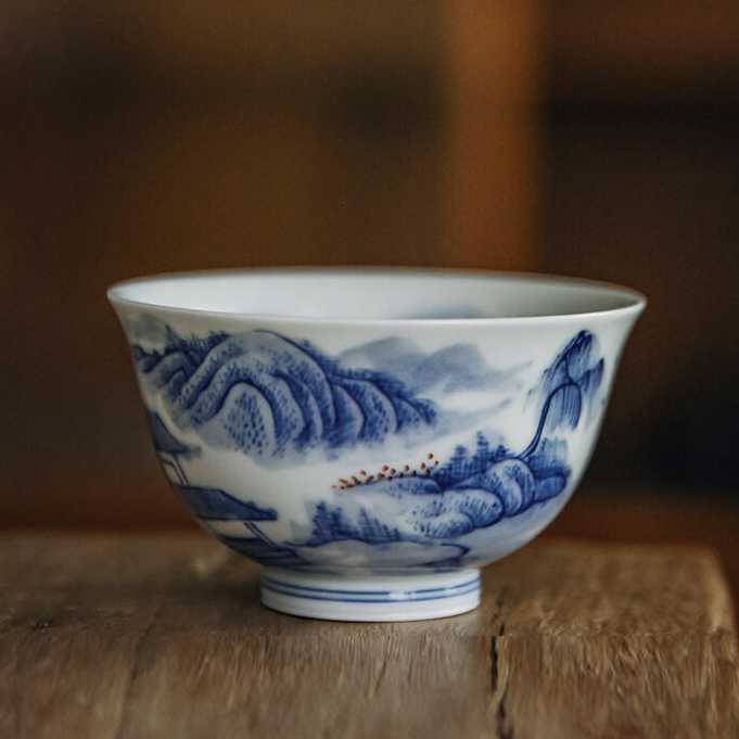 陶瓷手工青花功夫茶杯内外手绘茶具品茗单杯