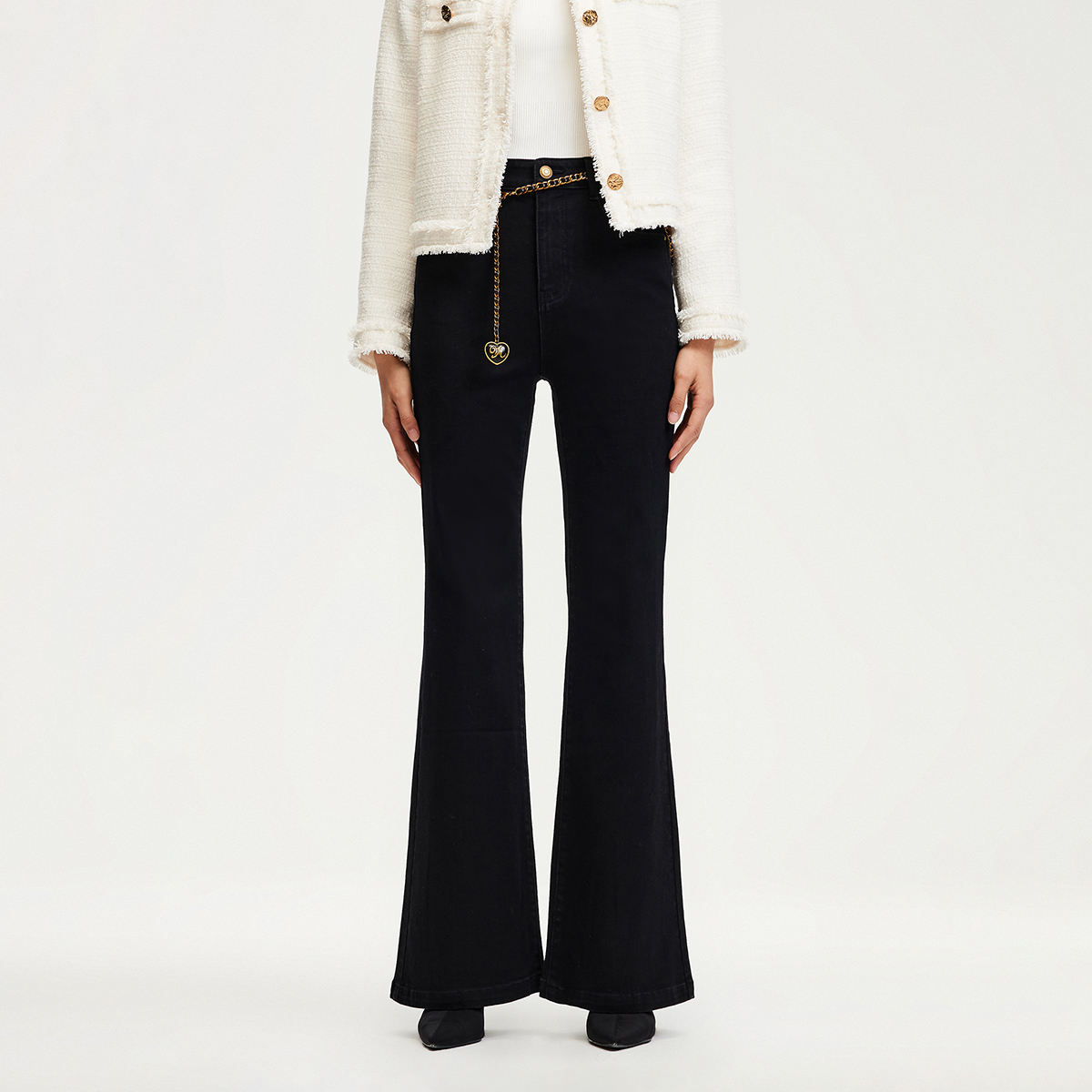 Vero Moda牛仔裤小众洋气女装可拆卸爱心腰链微喇时尚325132019