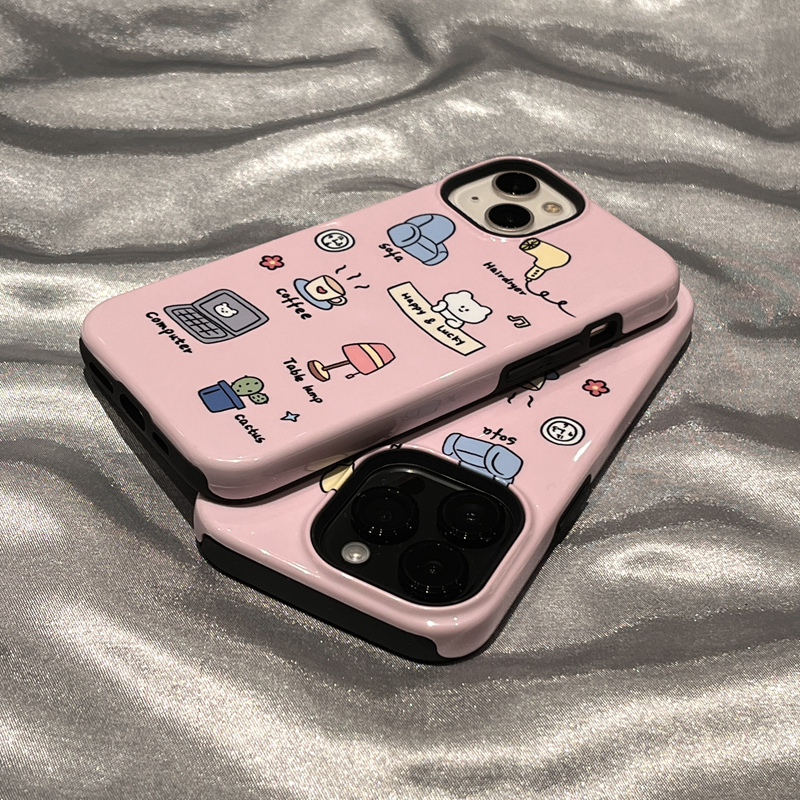 卡通可爱快乐白熊适用苹果15手机壳iPhone14promax新款13菲林12女