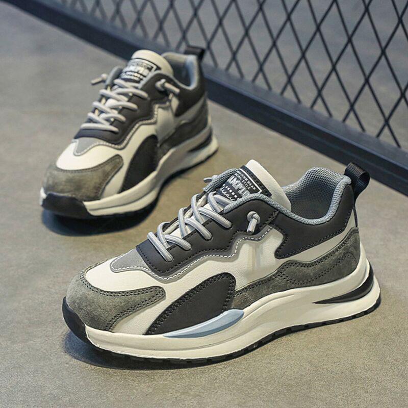 巴布豆男童鞋子春季儿童运动老爹鞋皮面春秋男孩大童跑步鞋轻便