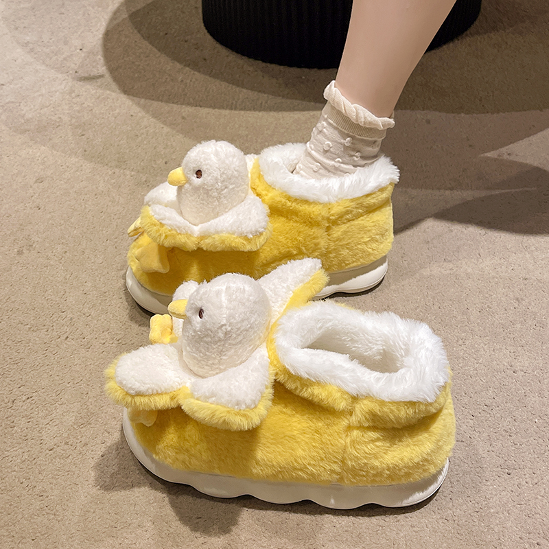 蕉个朋友鸭棉拖鞋女士冬季2024新款室内家居防滑加绒保暖包跟棉鞋
