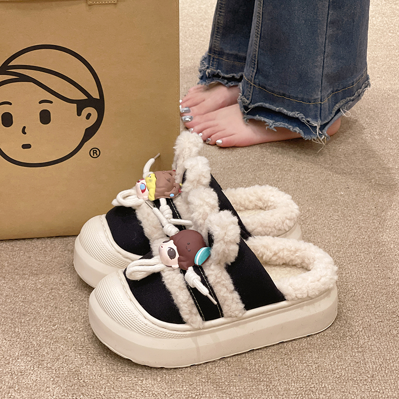 棉拖鞋女款冬季外穿可爱女孩兔耳朵家居室内防滑加绒毛毛保暖拖鞋