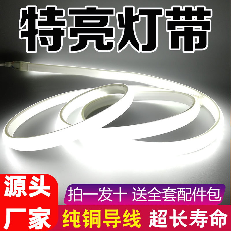 led灯带条220v户外防水吊顶客厅灯槽 超亮室内室外白光软灯条线灯