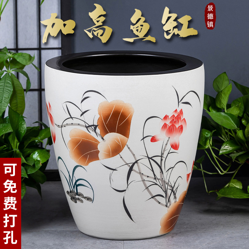 景德镇陶瓷摆件鱼缸加高喷泉家用鱼缸大号客厅加湿招财