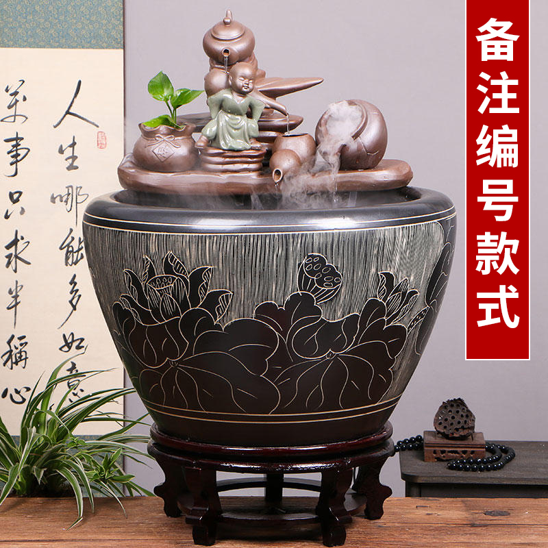 【编号备注】景德镇陶瓷摆件鱼缸流水器喷泉家用鱼缸客厅加湿招财