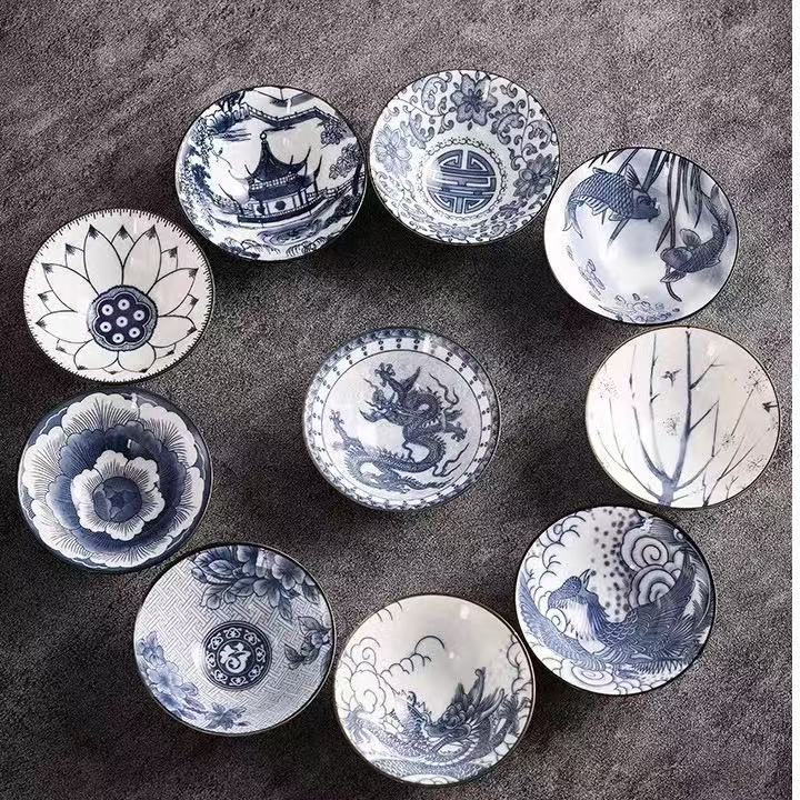 青花瓷斗笠主人杯一个颜色随机