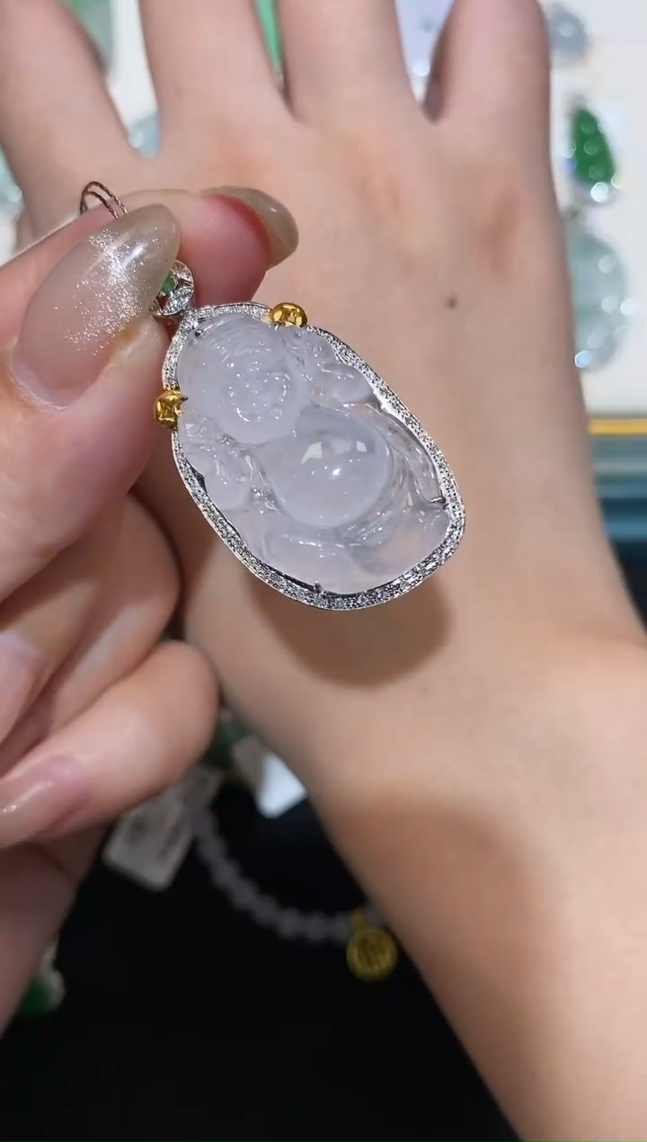 【闪购商品】翡翠吊坠(不含链)18K金镶嵌财神