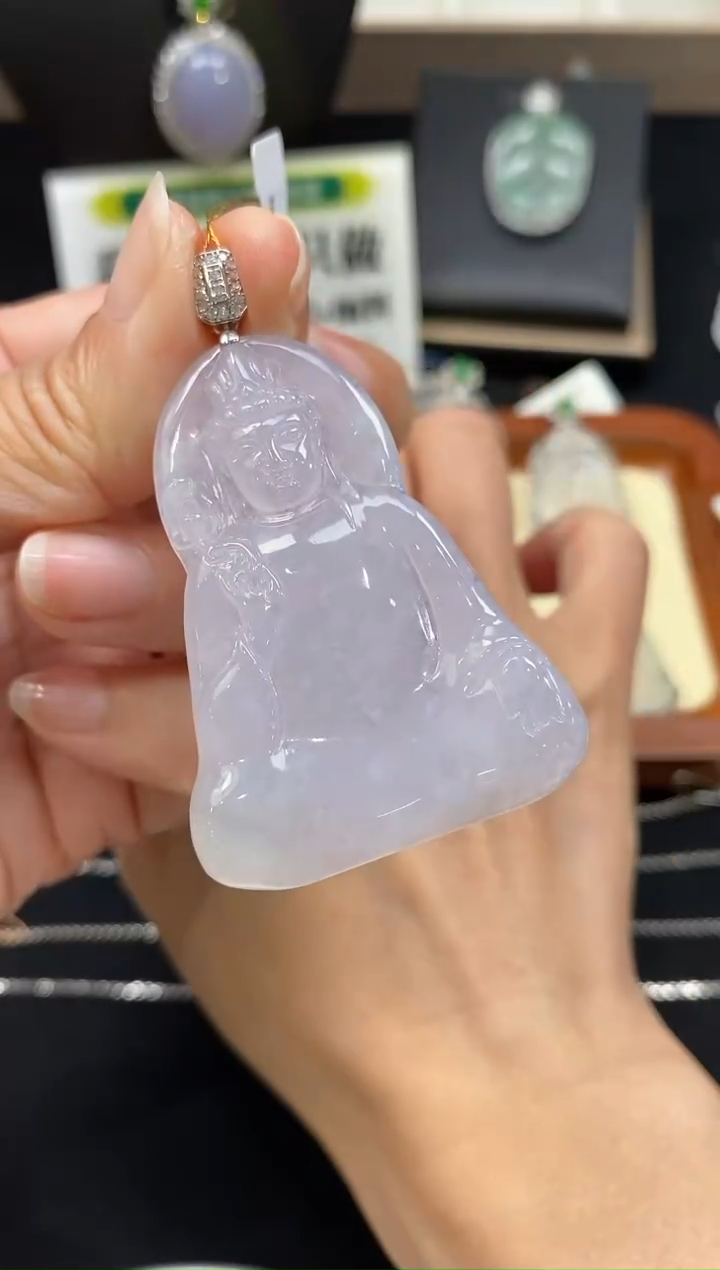 【闪购商品】翡翠吊坠(不含链)18K金镶嵌观音