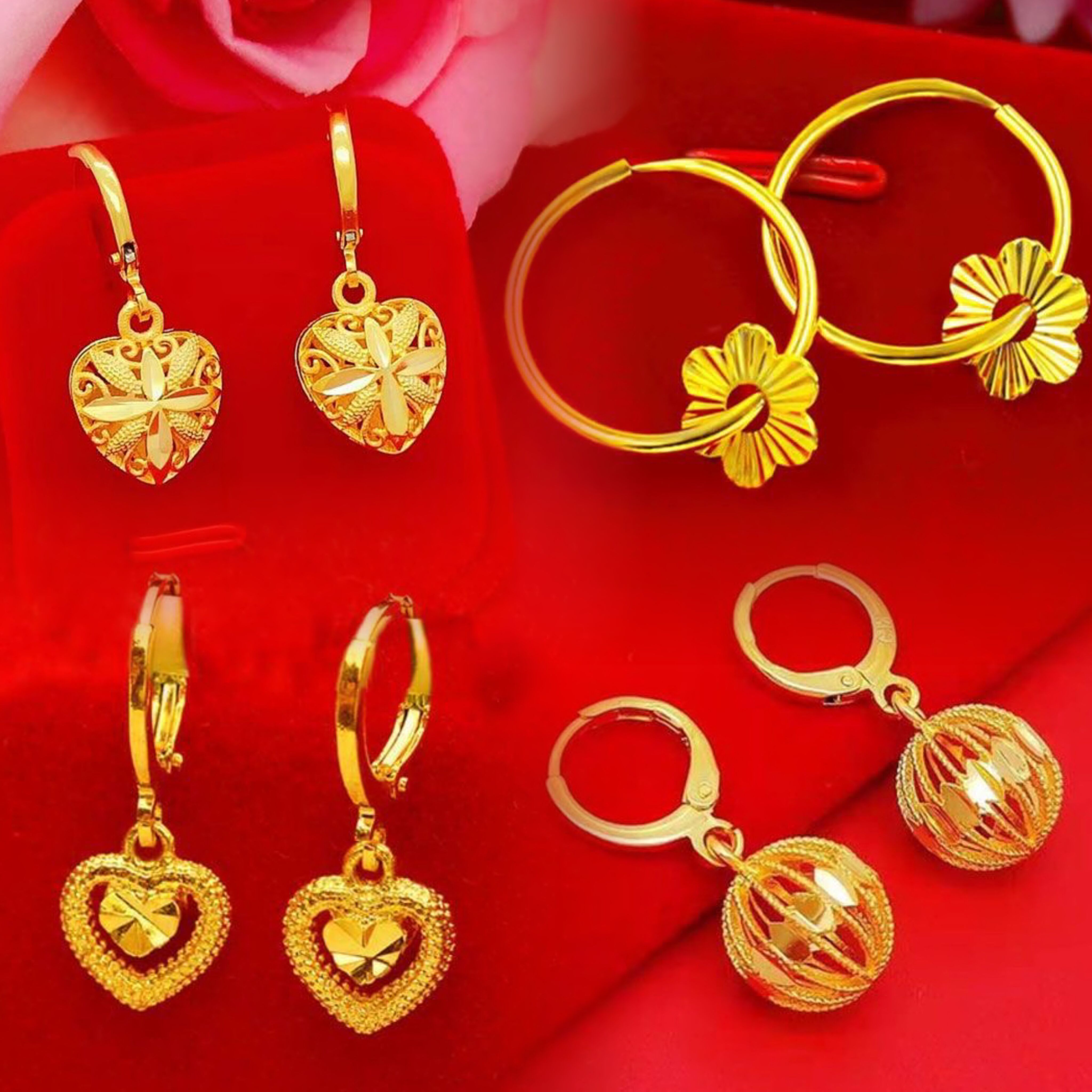 正品 金色耳环女精美耳饰品百搭耳坠不掉色爱心耳扣爆款