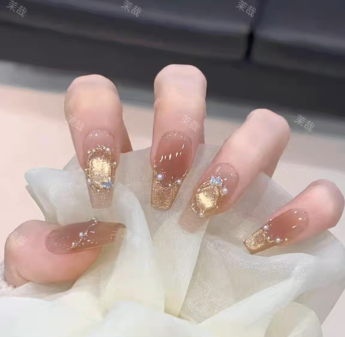 【仙雾】纯手工定制美甲拆卸穿戴甲金色猫眼款美甲穿戴甲片