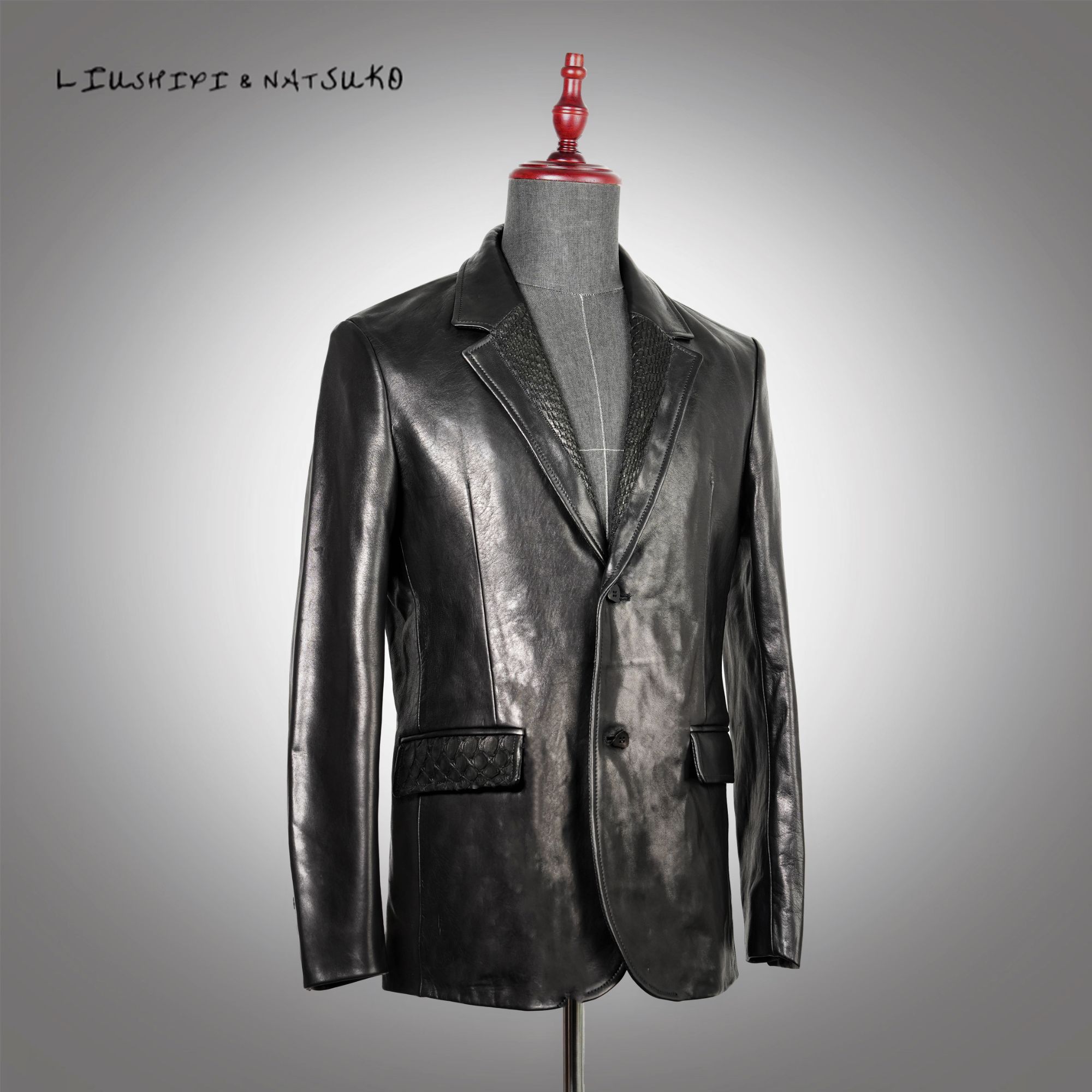 L&N高定秋季时尚轻奢商务修身单排扣设计款男士休闲百搭黑色皮衣