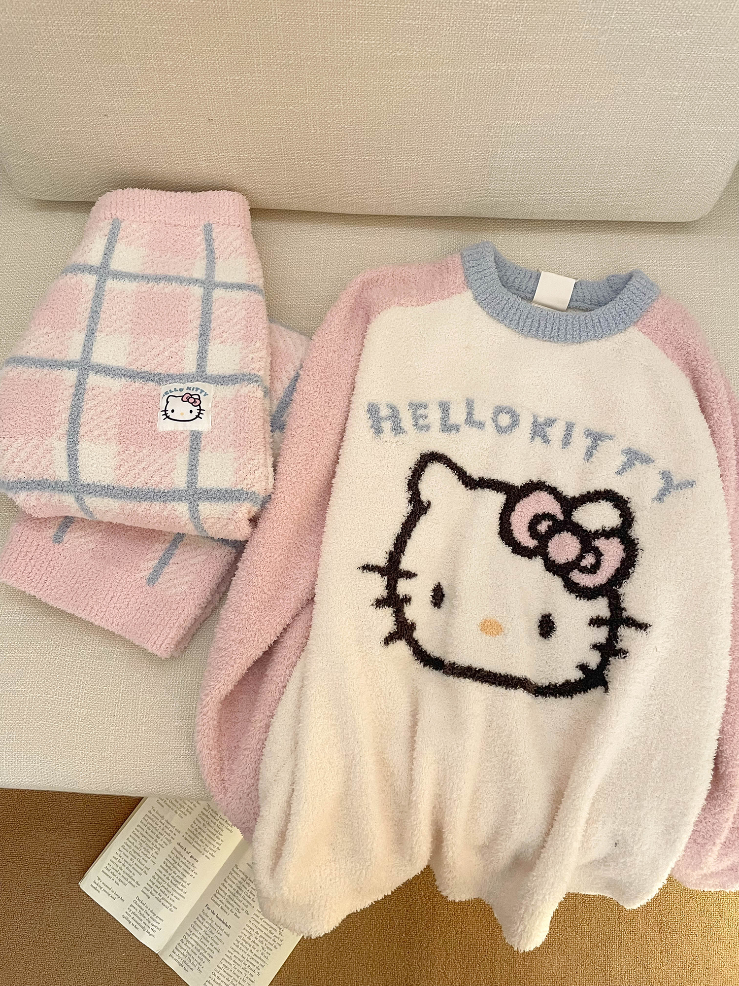 【毛绒软糯凯蒂猫】针织半边绒可爱睡衣女冬季加厚保暖家居服套装