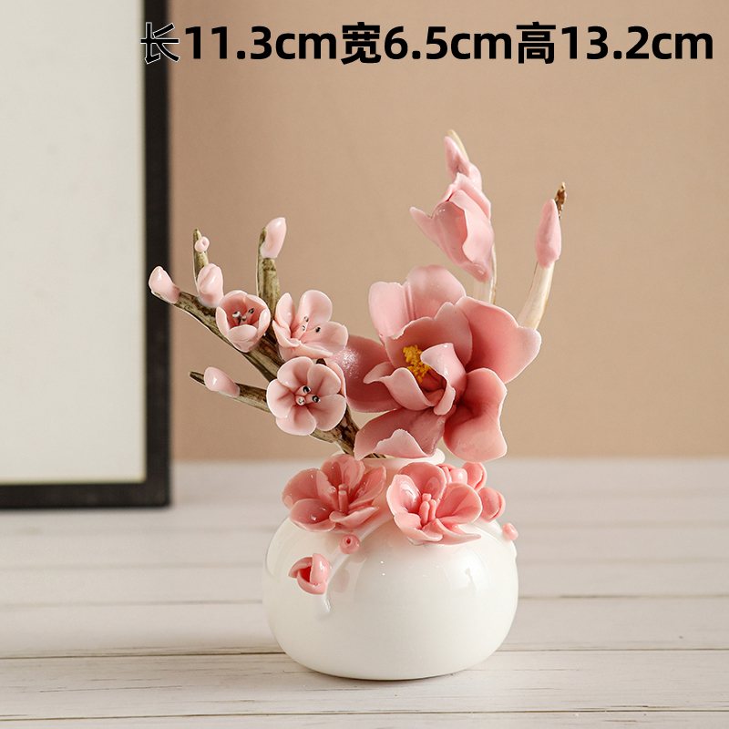 创意陶瓷纯手工手捏精美简约梅花牡丹工艺品家用茶桌装饰摆件