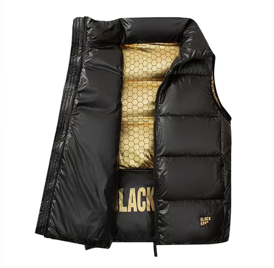 爆款黑金三合一立领马甲男女同款新款韩版宽松亮面纯黑坎肩免洗外