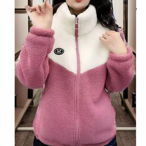 爆款冬季新款女装宽松休闲颗粒绒加绒棉衣外套羊羔绒外套女厚棉衣