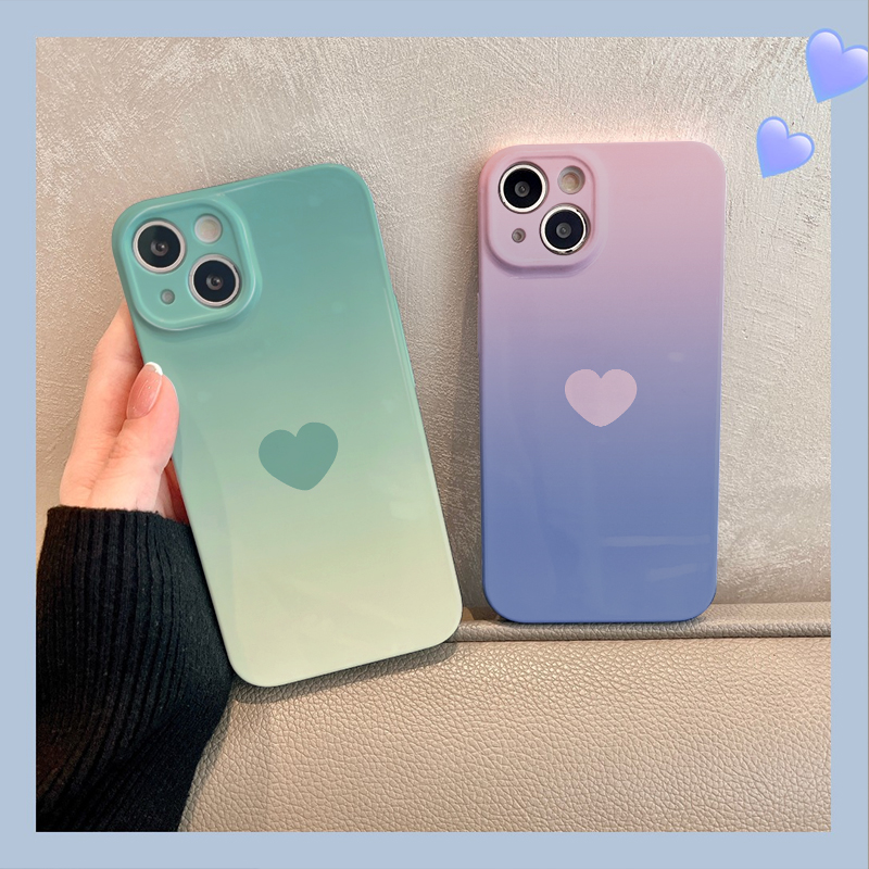 晕染爱心苹果13手机壳女款iPhone14promax新款12全包软壳11菲林壳