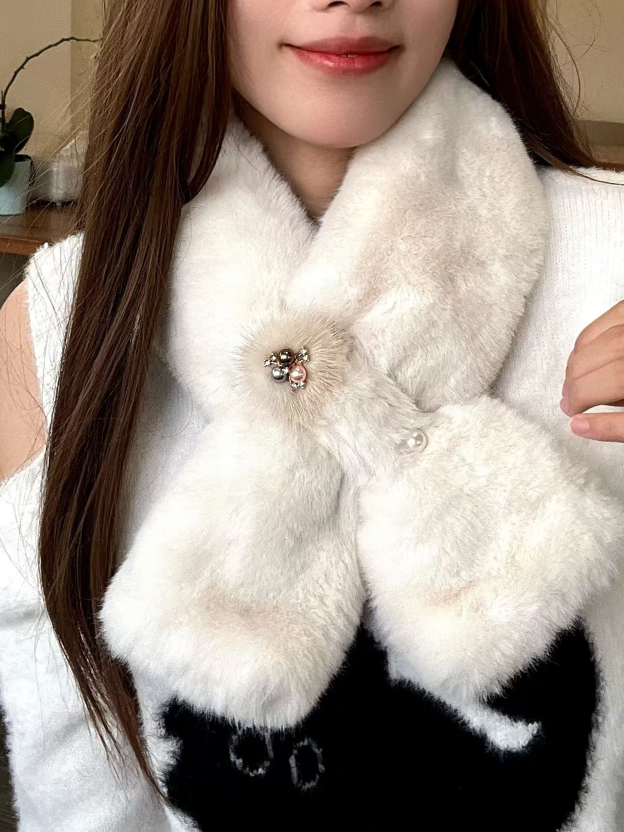 韩版冬季新款仿獭兔毛围脖双面加长加厚保暖毛绒围巾百搭柔软亲肤